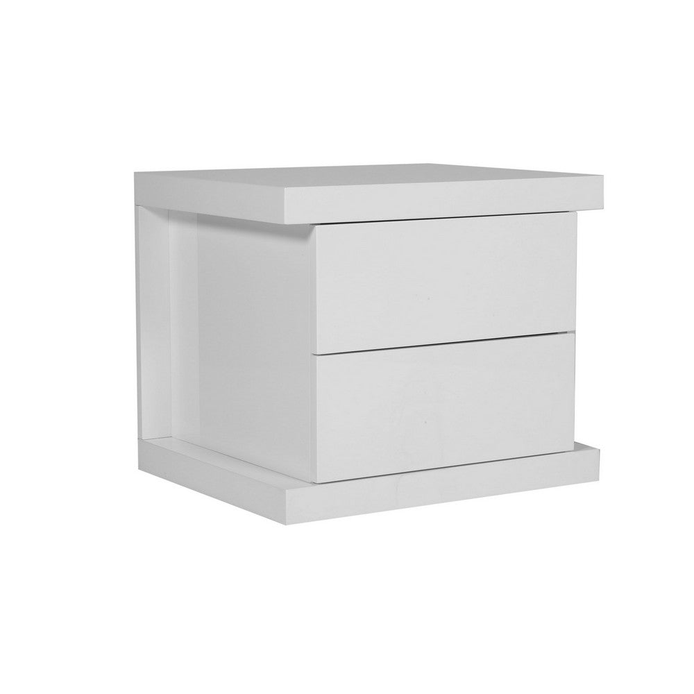 Gyn 22 Inch Nightstand, 2 Drawers, Modern Style Plinth Base, White Finish By Casagear Home