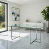 Nisa 71 Inch Dining Table, Tempered Glass Rectangular Top, Chrome Metal By Casagear Home