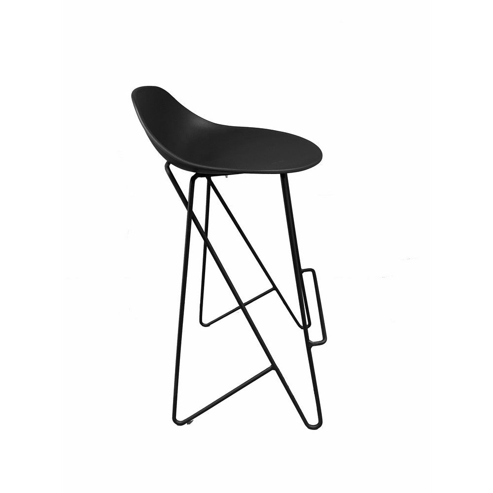 Bert 30 Inch Barstool Chair Set of 2, Low Back, Geometric Black Metal By Casagear Home