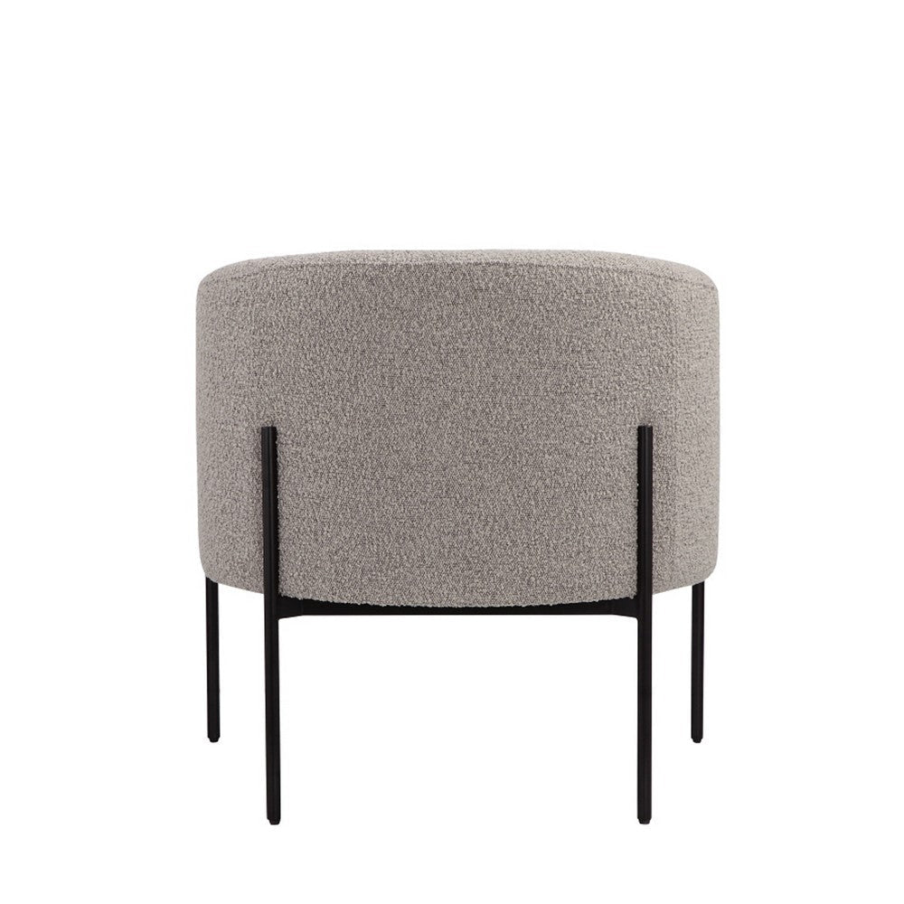 Mae 29 Inch Accent Armchair, Barrel, Gray Boucle Upholstery, Black Metal By Casagear Home