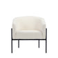 Mae 29 Inch Accent Armchair, Barrel, White Boucle Upholstery, Black Metal By Casagear Home