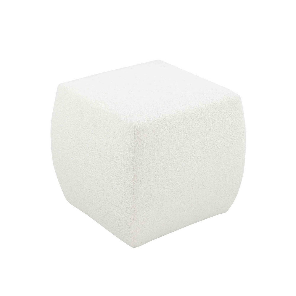 Kay 18 Inch Modern Ottoman, Plush Cubic Tufted, White Boucle Upholstery By Casagear Home