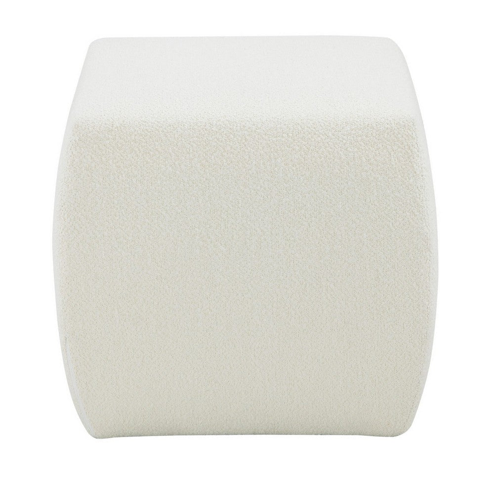 Kay 18 Inch Modern Ottoman, Plush Cubic Tufted, White Boucle Upholstery By Casagear Home