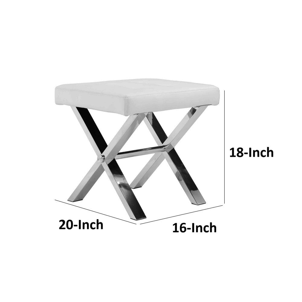 Tia 18 Inch Accent Stool Ottoman White Faux Leather Top Chrome Steel Legs By Casagear Home BM317050