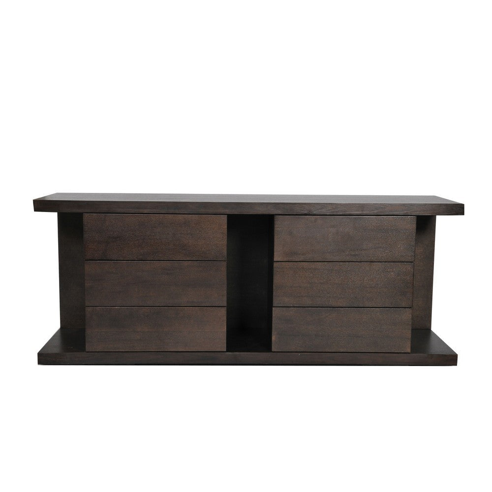 Gyn 71 Inch Dining Buffet Console Cabinet 6 Storage Drawers Brown Wood By Casagear Home BM317051