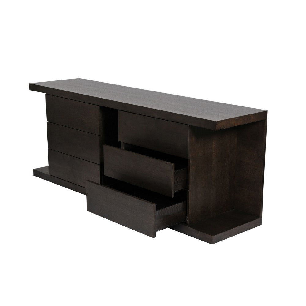 Gyn 71 Inch Dining Buffet Console Cabinet 6 Storage Drawers Brown Wood By Casagear Home BM317051