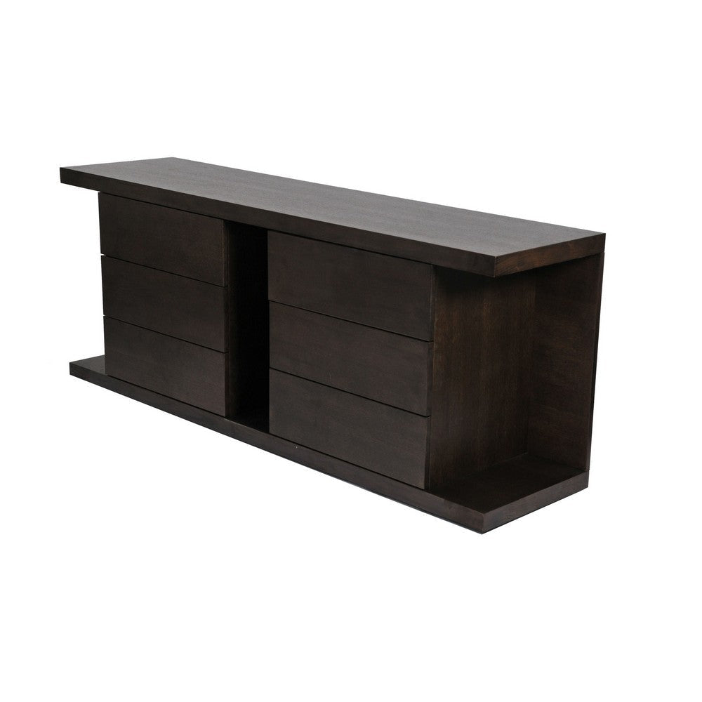 Gyn 71 Inch Dining Buffet Console Cabinet 6 Storage Drawers Brown Wood By Casagear Home BM317051