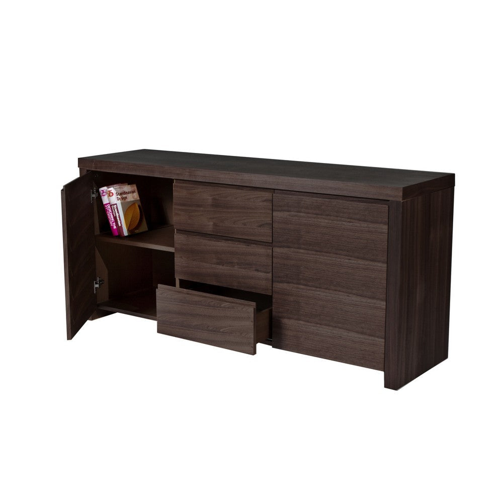 Ross 63 Inch Buffet Console Cabinet Door Shelves 3 Drawers Dark Brown By Casagear Home BM317053