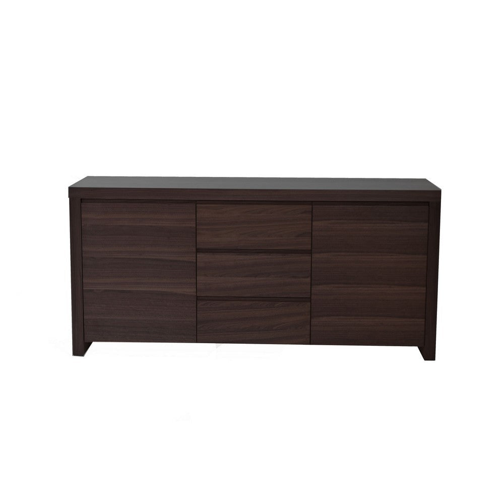 Ross 63 Inch Buffet Console Cabinet, Door Shelves, 3 Drawers, Dark Brown By Casagear Home