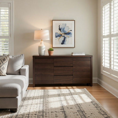 Ross 63 Inch Buffet Console Cabinet, Door Shelves, 3 Drawers, Dark Brown By Casagear Home