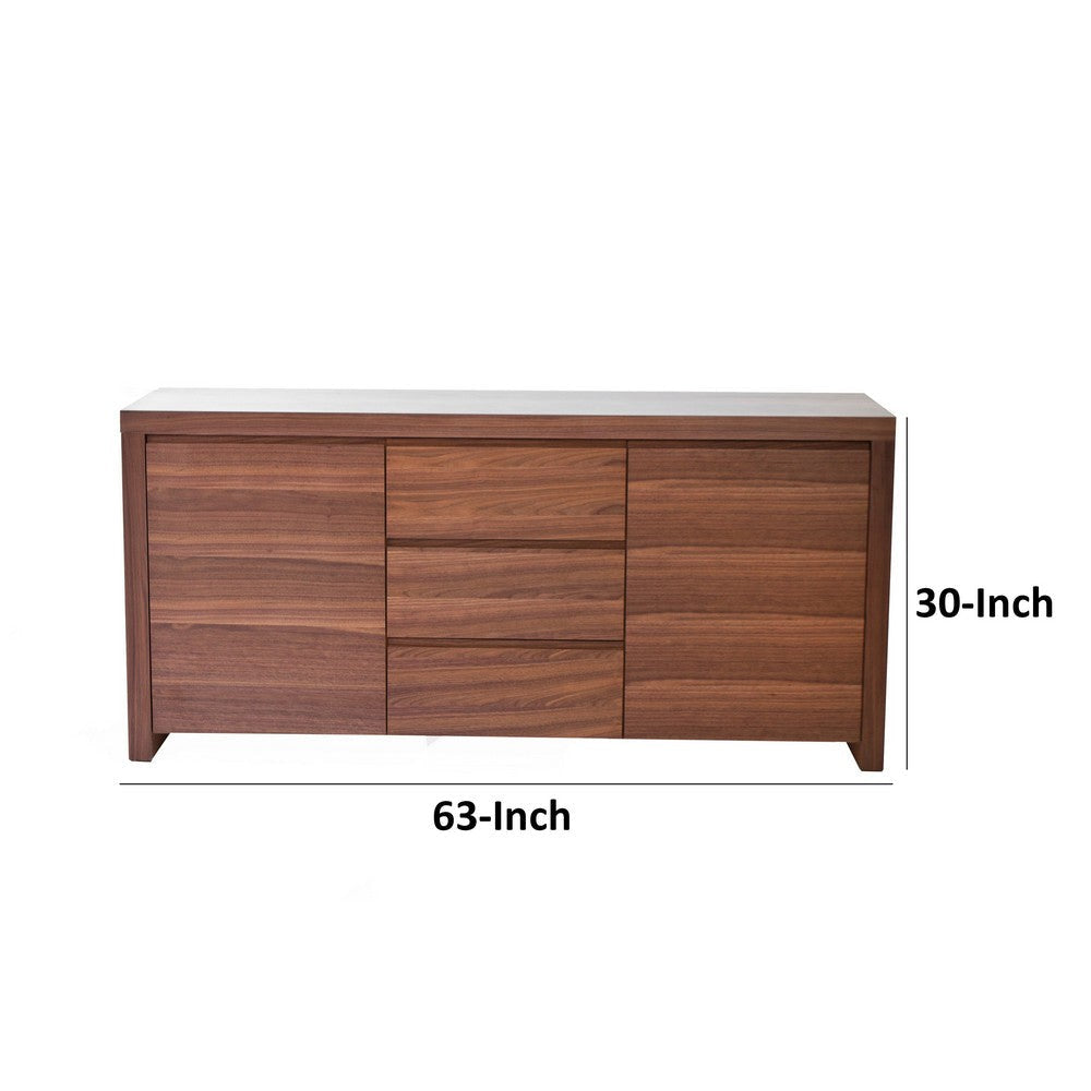 Ross 63 Inch Buffet Console Cabinet Door Shelves 3 Drawers Walnut Brown By Casagear Home BM317054