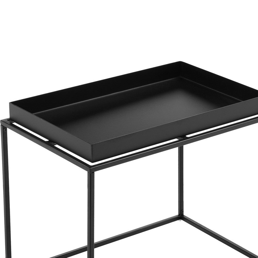 Bixy 24 Inch Side End Table Black Tray Top Open Cubic Metal Frame By Casagear Home BM317055