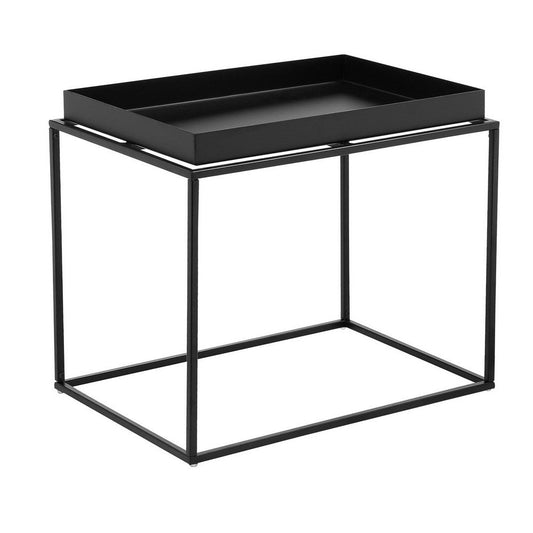 Bixy 24 Inch Side End Table, Black Tray Top, Open Cubic Metal Frame By Casagear Home