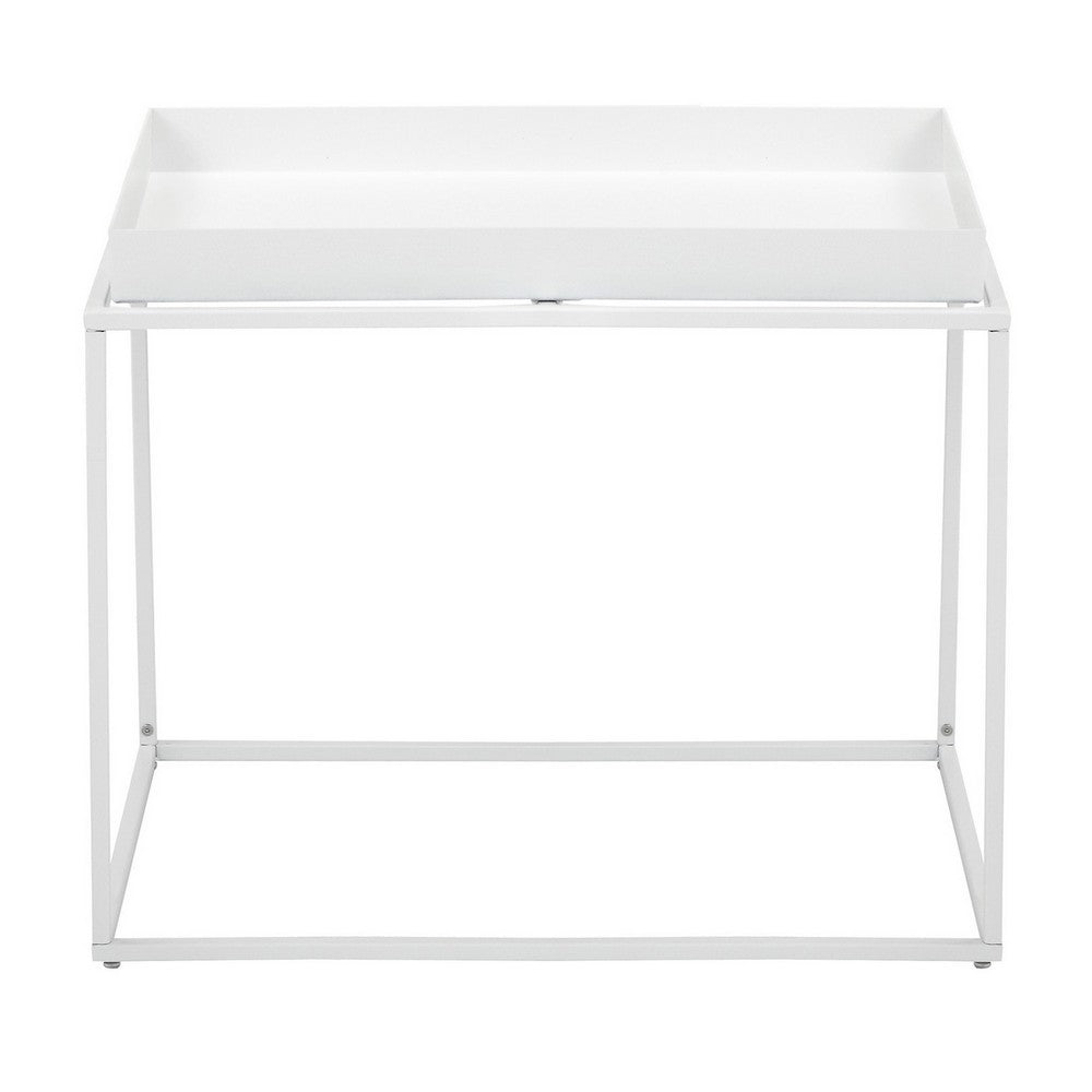Bixy 24 Inch Side End Table, White Tray Top, Open Cubic Metal Frame By Casagear Home