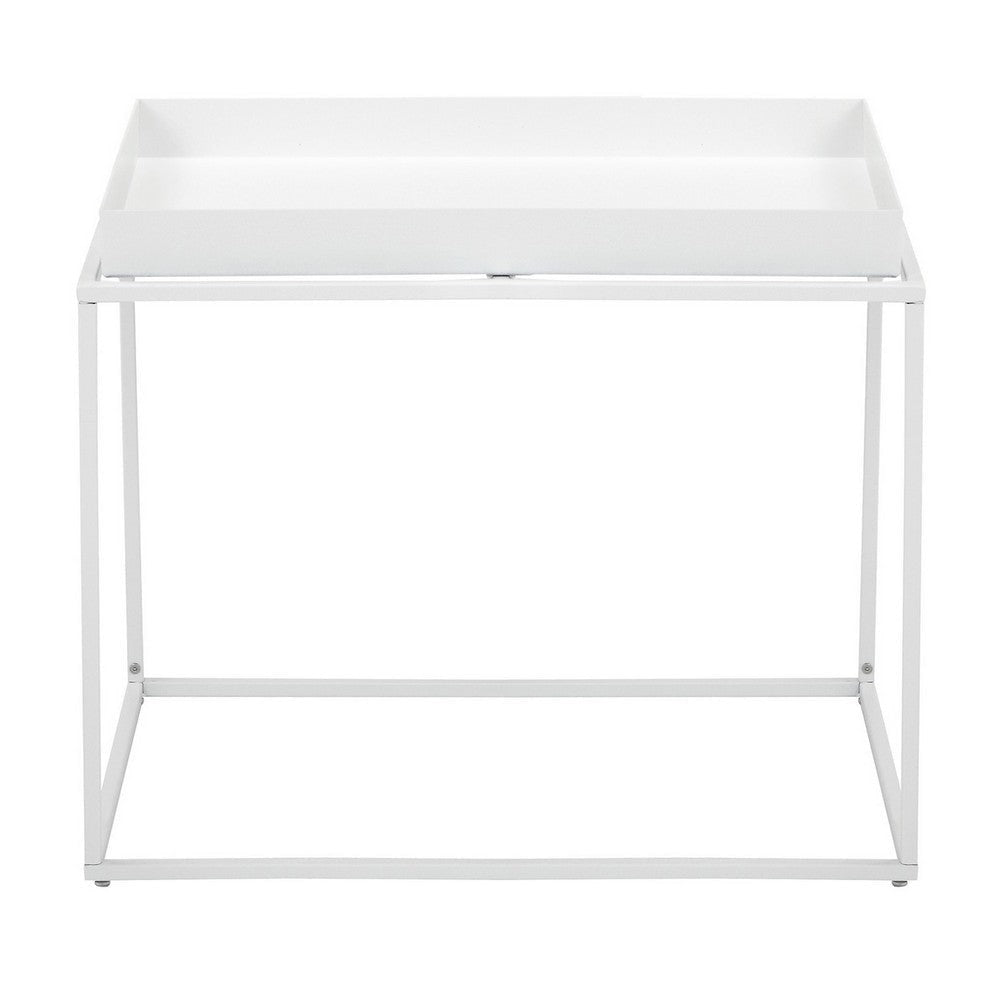 Bixy 24 Inch Side End Table White Tray Top Open Cubic Metal Frame By Casagear Home BM317056