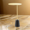 Frank 12 Inch Drink Side End Table, Gold Top, Black Marble Solid Cone Base By Casagear Home