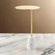 Frank 12 Inch Drink Side End Table, Gold Top, White Marble Solid Cone Base By Casagear Home