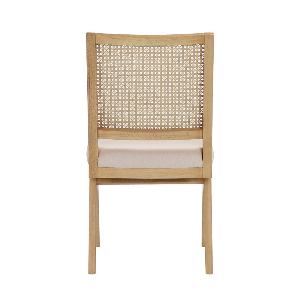 Isha Cane Side Dining Chair Set of 2 Cushioned Seat White and Brown By Casagear Home BM317060