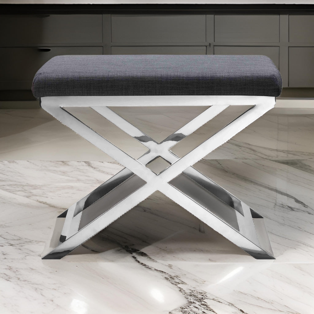 Sovi 20 Inch Accent Stool Ottoman X Shape Steel Legs Charcoal Gray By Casagear Home BM317063