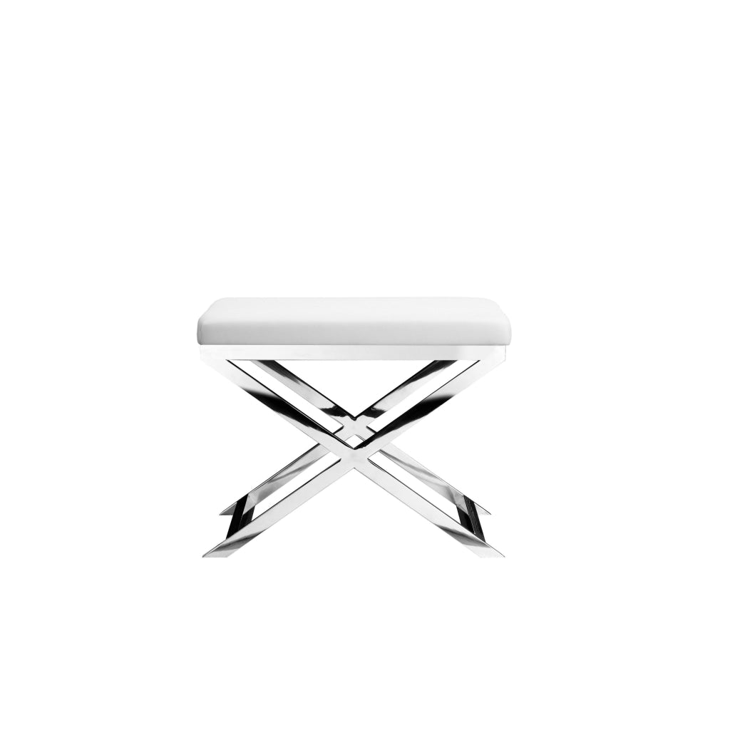 Sovi 20 Inch Accent Stool Ottoman X Steel Legs White Faux Leather By Casagear Home BM317065