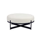 Aop 36 Inch Boucle Ottoman Stool, White Round Cushioned Seat, Black Base By Casagear Home