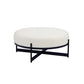 Aop 36 Inch Boucle Ottoman Stool White Round Cushioned Seat Black Base By Casagear Home BM317066