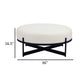 Aop 36 Inch Boucle Ottoman Stool White Round Cushioned Seat Black Base By Casagear Home BM317066