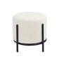 Aop 13 Inch Boucle Ottoman Stool, Round Cushioned Seat, White Boucle, Black By Casagear Home