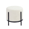 Aop 13 Inch Boucle Ottoman Stool, Round Cushioned Seat, White Boucle, Black By Casagear Home