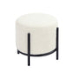 Aop 13 Inch Boucle Ottoman Stool, Round Cushioned Seat, White Boucle, Black By Casagear Home