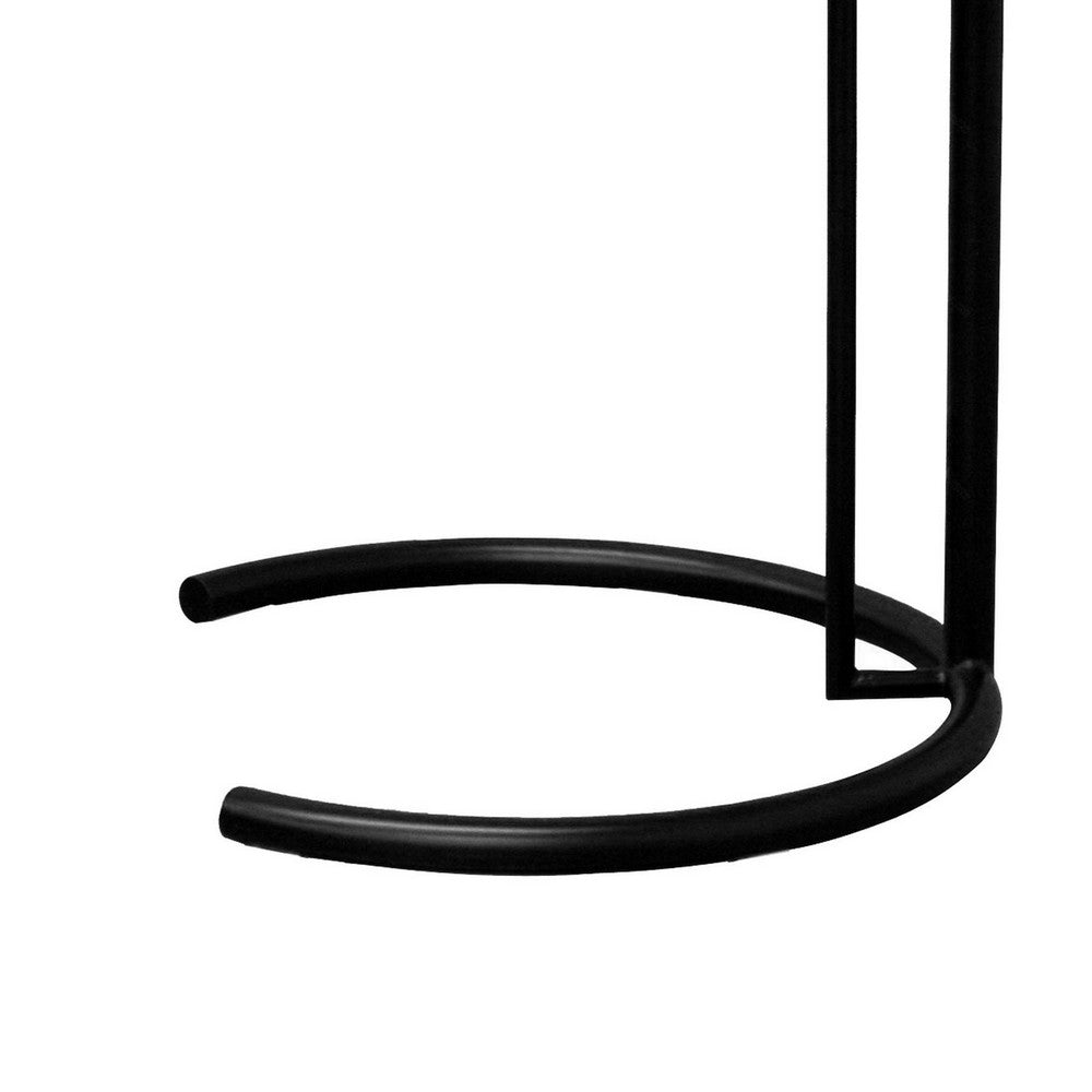 Deko Side Table, 28-39 Inch Adjustable Height, Round Glass Top, Black By Casagear Home
