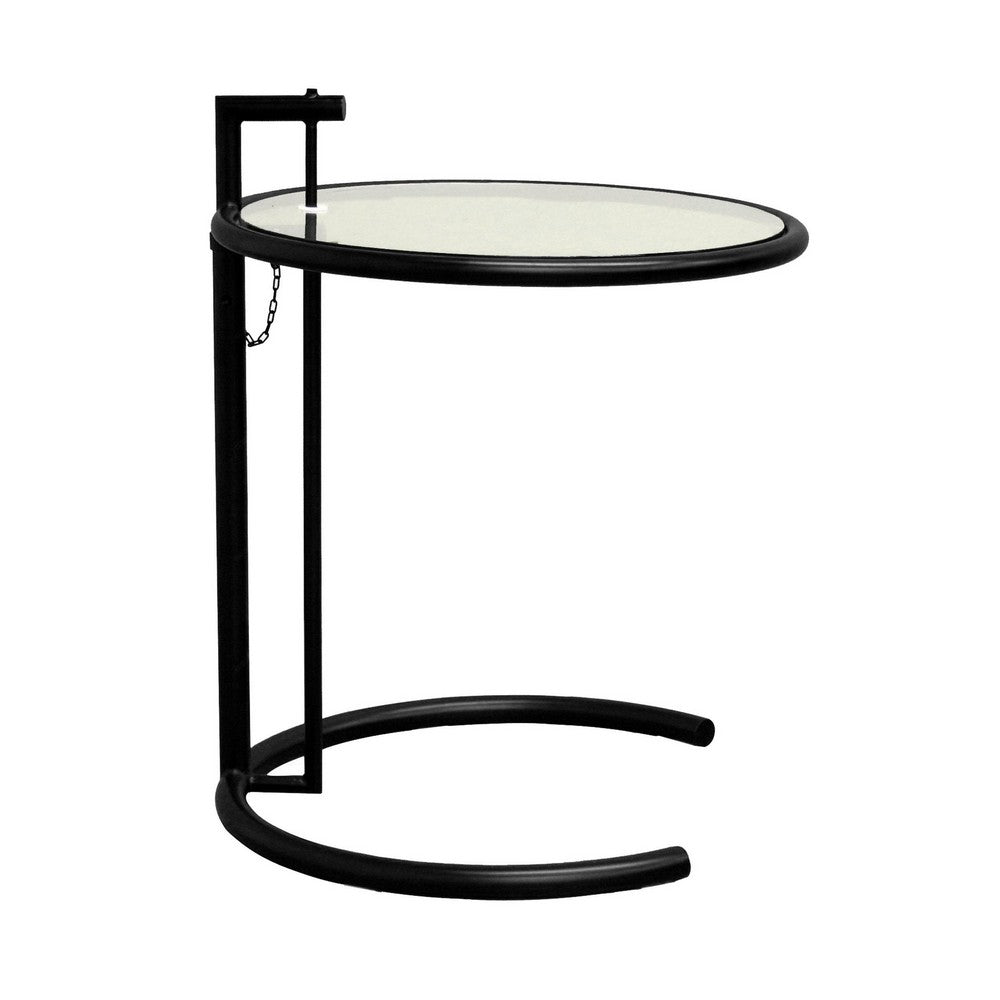 Deko Side Table, 28-39 Inch Adjustable Height, Round Glass Top, Black By Casagear Home