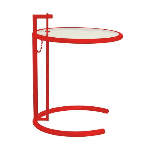 Deko Side Table, 28-39 Inch Adjustable Height, Round Glass Top, Red By Casagear Home