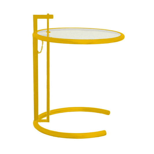Deko Side Table, 28-39 Inch Adjustable Height, Round Glass Top, Yellow By Casagear Home