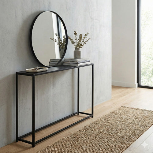 Eme 38 Inch Console Sofa Table, Rectangular Top, Modern Black Metal Frame By Casagear Home