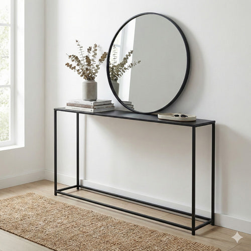 Eme 56 Inch Console Sofa Table, Rectangular Top, Modern Black Metal Frame By Casagear Home