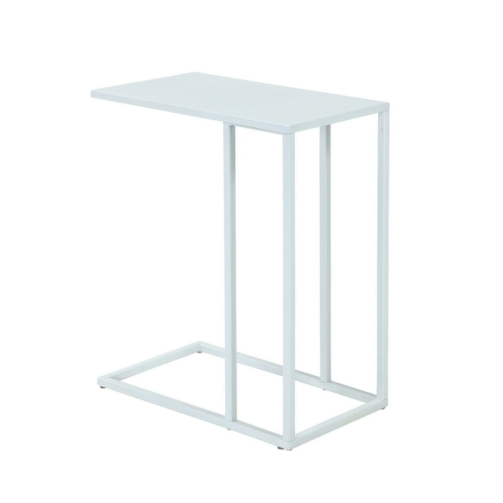 Eme 23 Inch Side End Table, Rectangular Tray Top, Modern White Metal Frame By Casagear Home