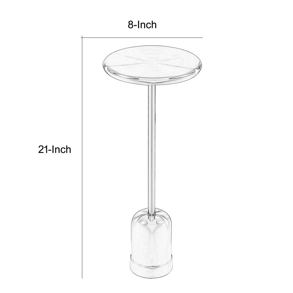 Mars 8 Inch Side End Drink Table, Round, Dome Tapered Base, Silver By Casagear Home