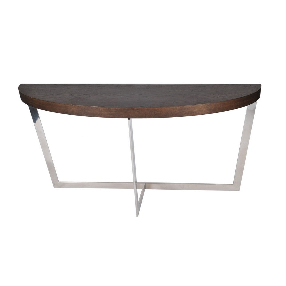 Tini 55 Inch Console Table, Half Moon, Open Metal Frame, Espresso Brown By Casagear Home