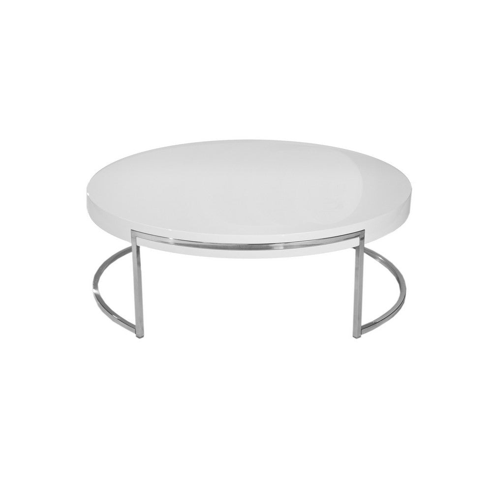 Dami 43 Inch Coffee Table Round Top Open Metal Frame White Finish By Casagear Home BM317086