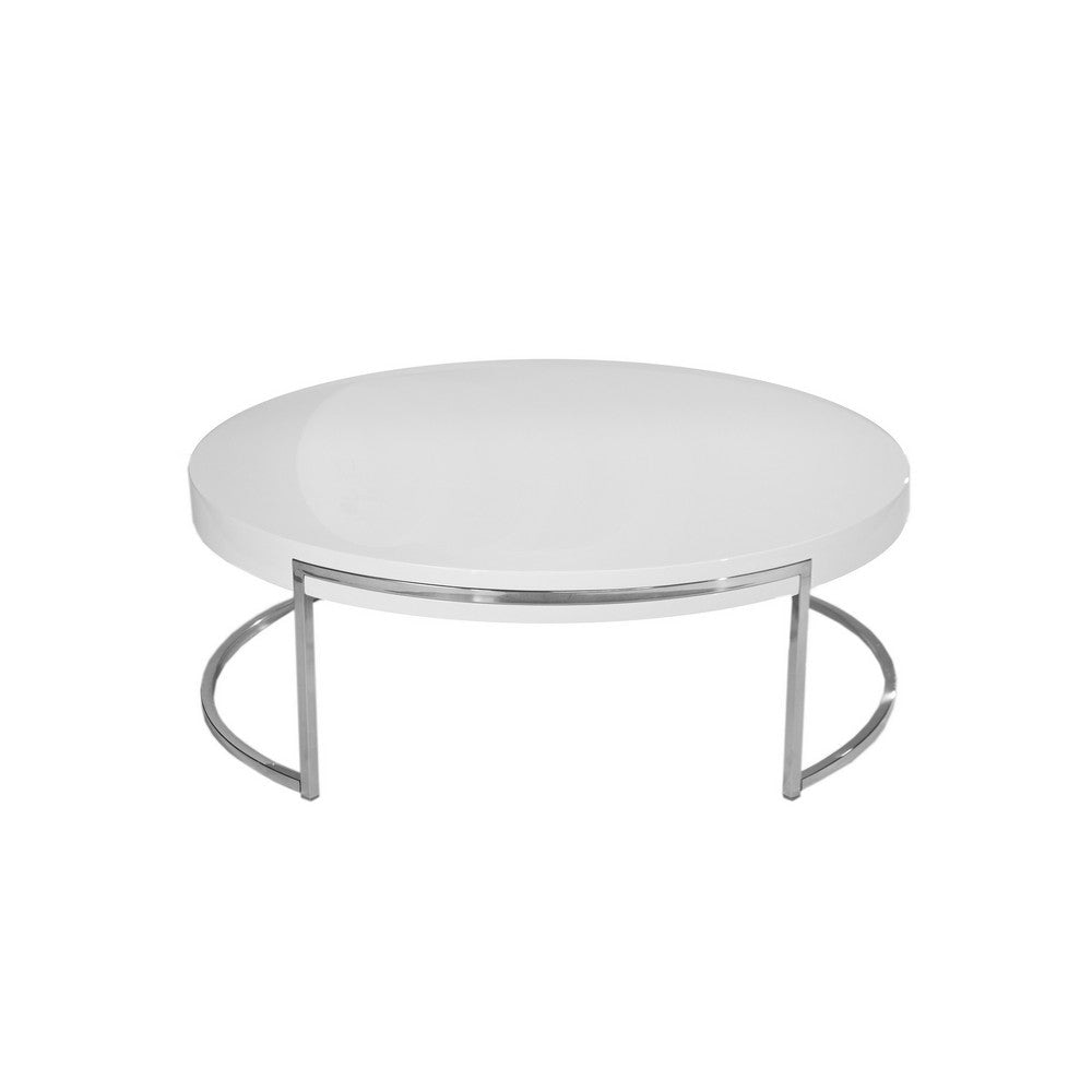 Dami 43 Inch Coffee Table, Round Top, Open Metal Frame, White Finish By Casagear Home