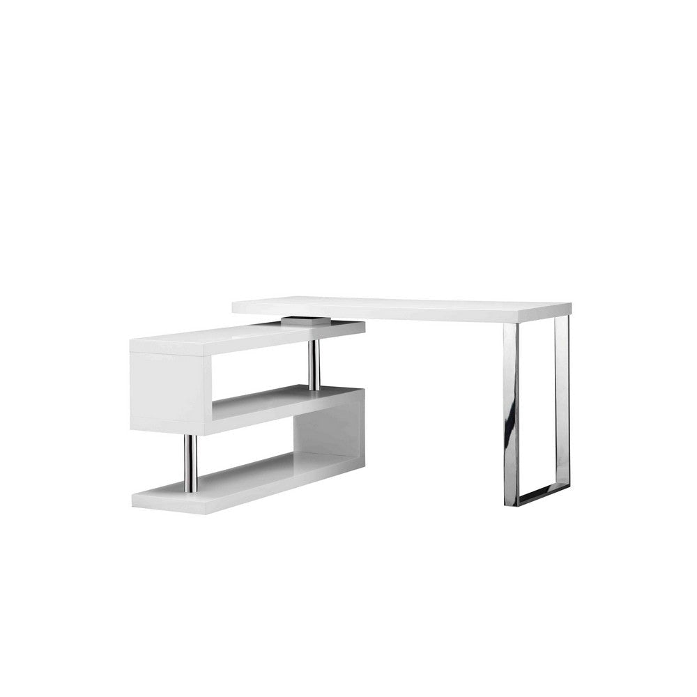 47 Inch Multi Position Desk, Adjustable L Shape, Lacquer White By Casagear Home