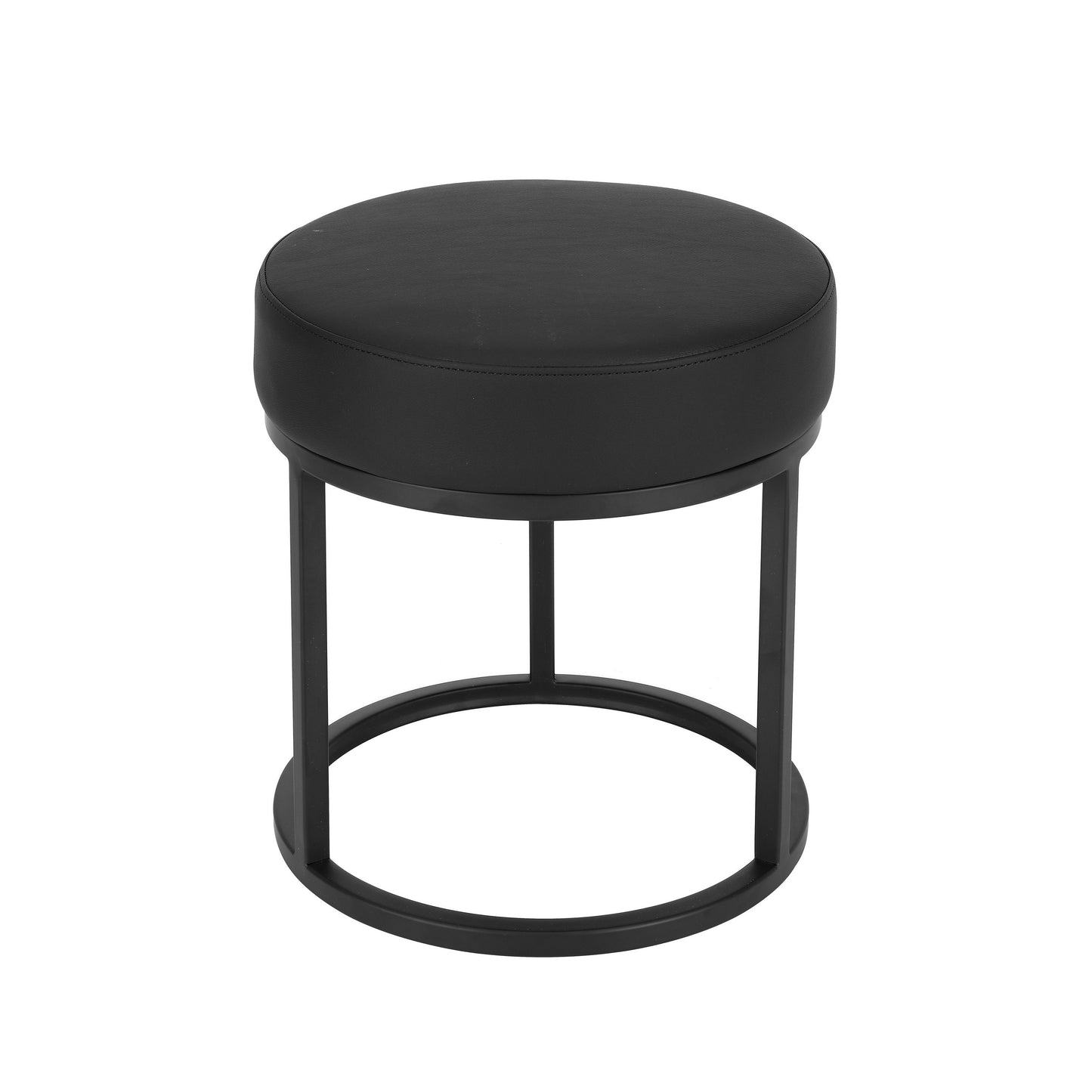 18 Inch Accent Stool Ottoman, Round Seat, Open Metal Frame, Black Finish By Casagear Home