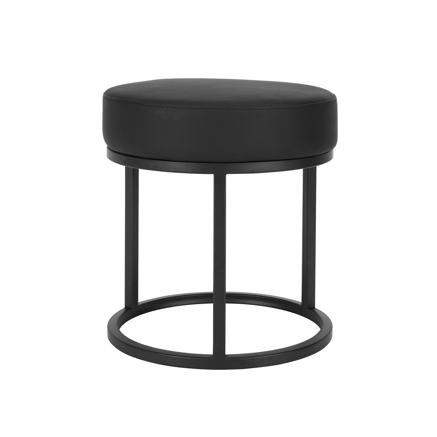 18 Inch Accent Stool Ottoman, Round Seat, Open Metal Frame, Black Finish By Casagear Home