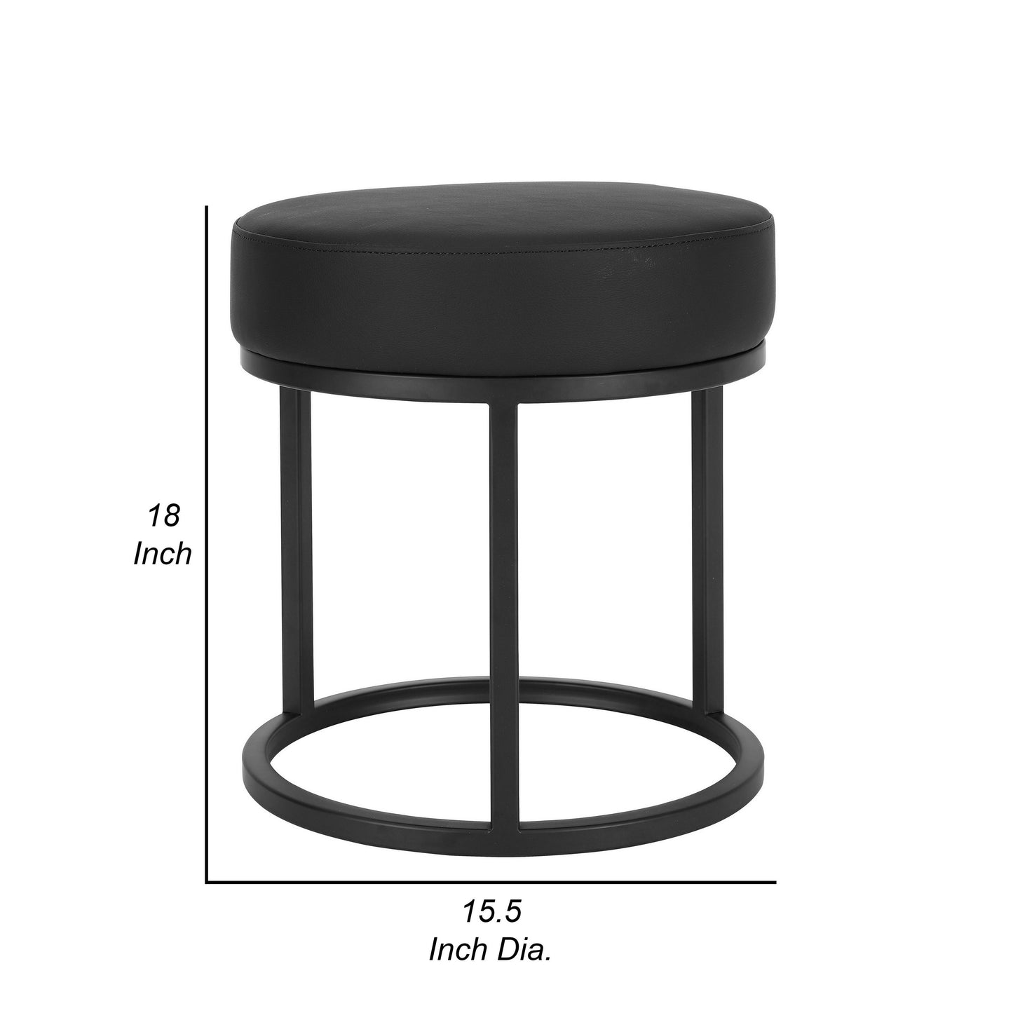 18 Inch Accent Stool Ottoman, Round Seat, Open Metal Frame, Black Finish By Casagear Home