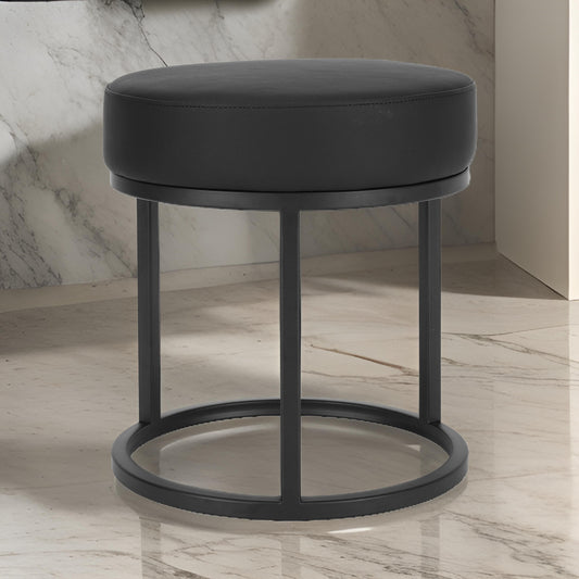 18 Inch Accent Stool Ottoman, Round Seat, Open Metal Frame, Black Finish By Casagear Home