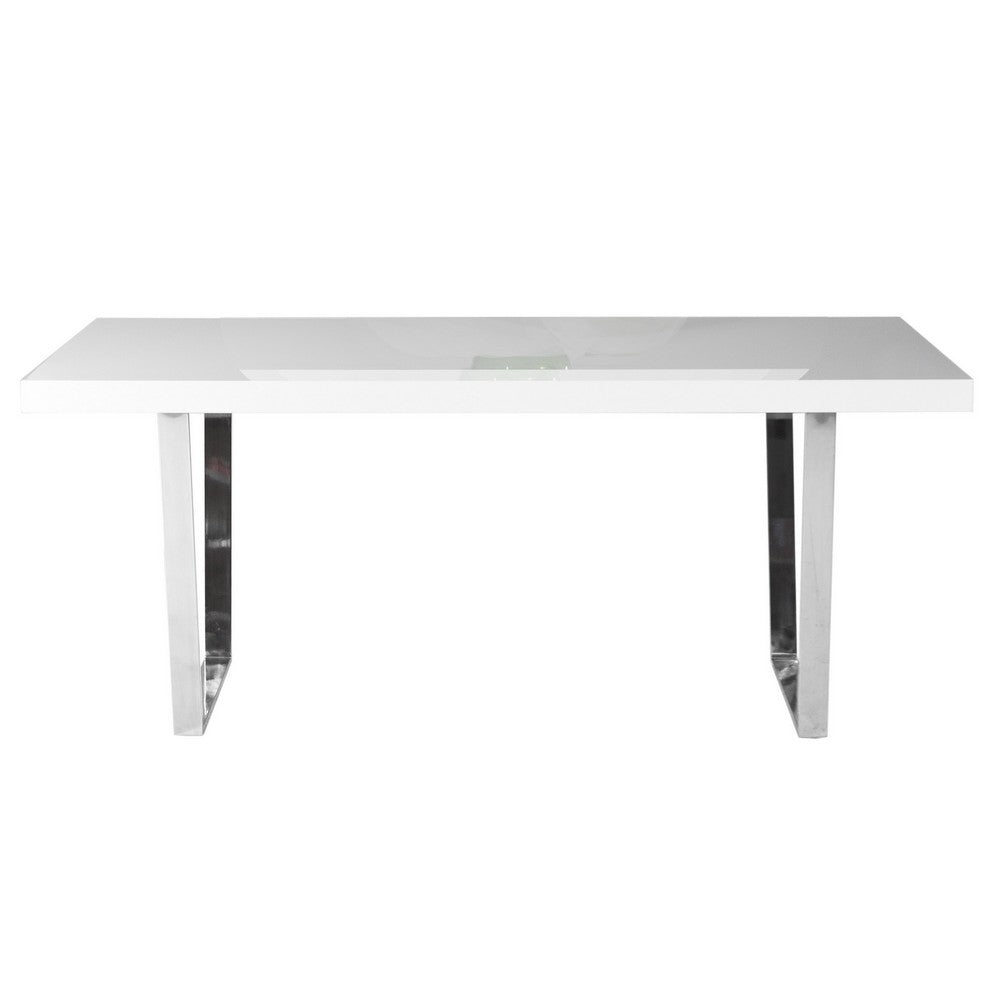 Ien 71 Inch Dining Table, Rectangular Top, Open Metal Panel, White Lacquer By Casagear Home
