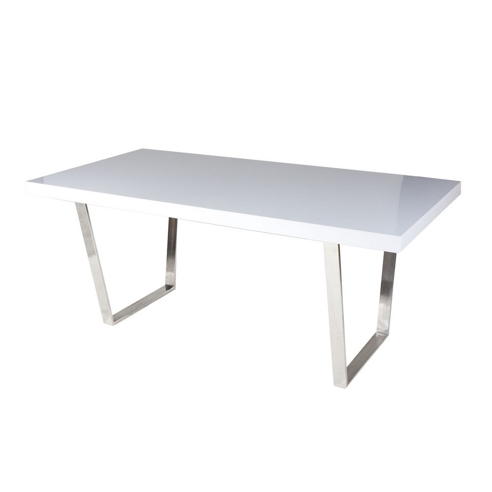 Ien 71 Inch Dining Table, Rectangular Top, Open Metal Panel, White Lacquer By Casagear Home