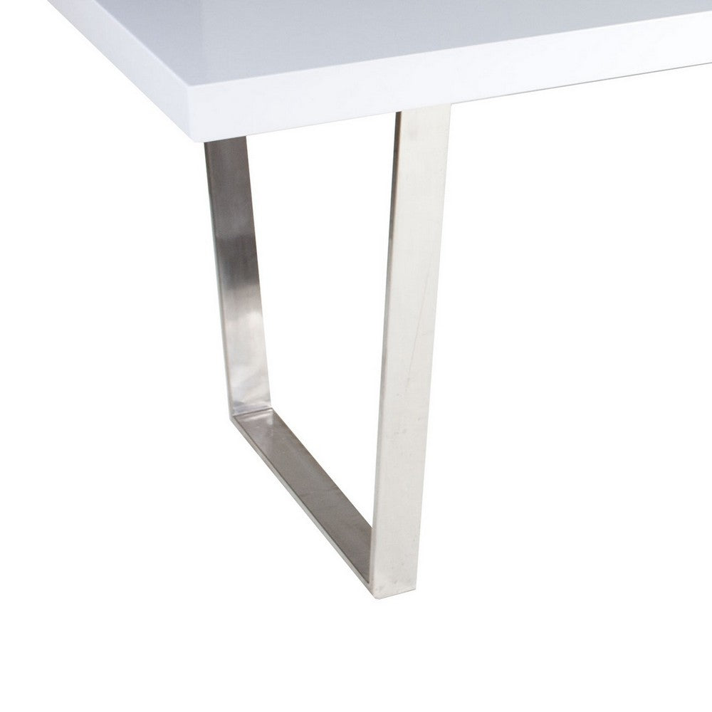 Ien 71 Inch Dining Table, Rectangular Top, Open Metal Panel, White Lacquer By Casagear Home