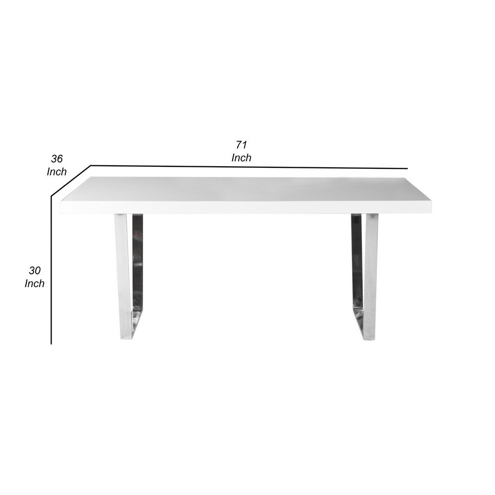 Ien 71 Inch Dining Table, Rectangular Top, Open Metal Panel, White Lacquer By Casagear Home
